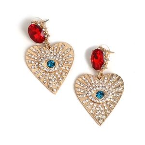 Gold Rhinestone Love + Protection Charm Earrings